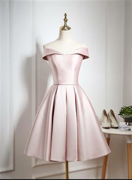 Picture of Lovely Pink Satin Off Shoulder Knee Length Formal Dresses, Homecoming Dresses